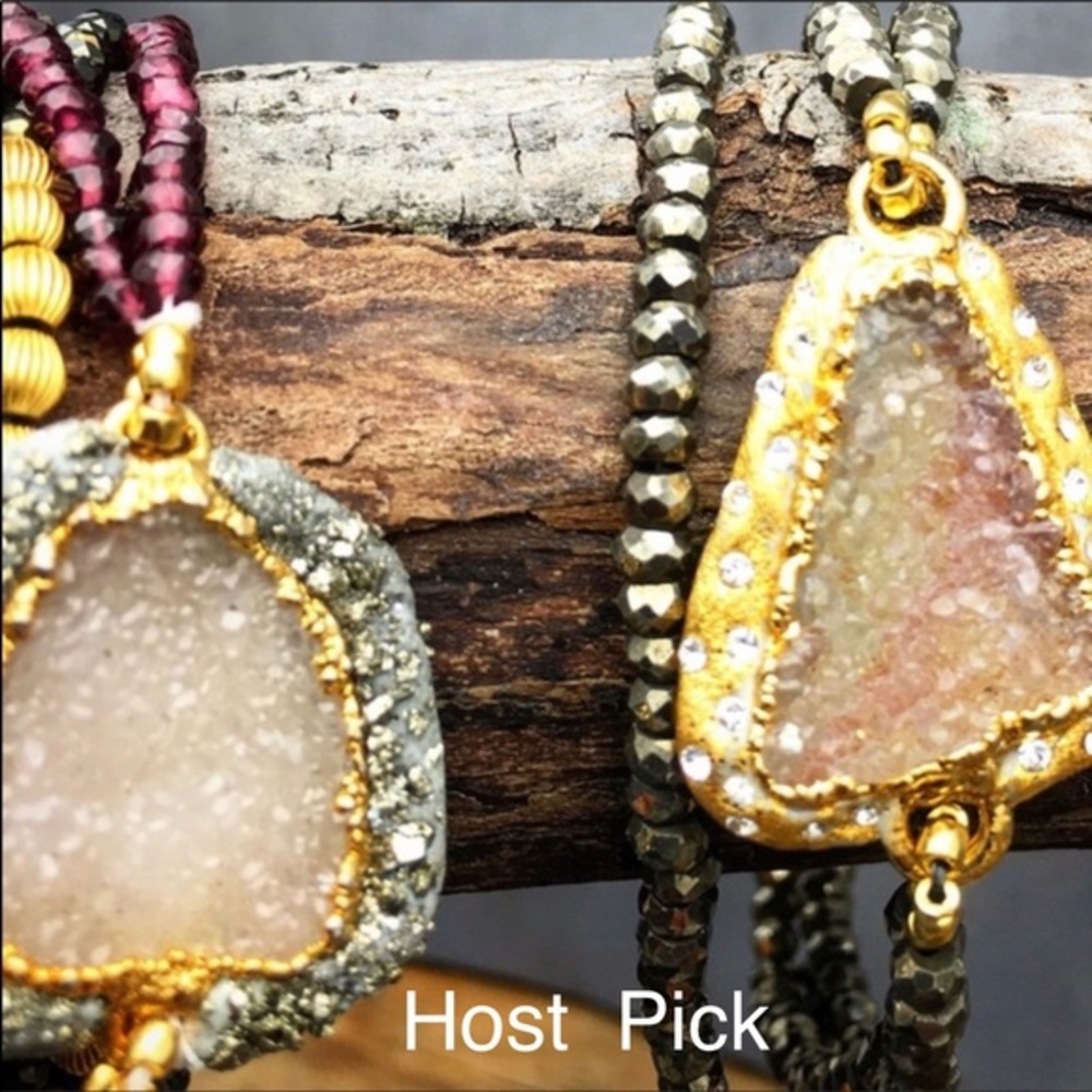 Pyrite Druzy & garnet bracelet with magnet clasp